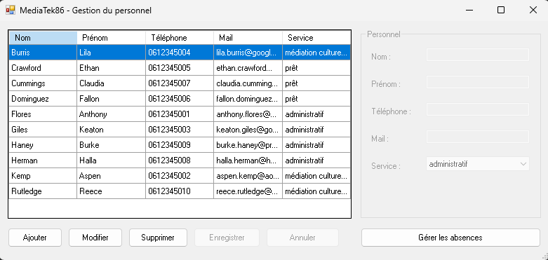 Démo C# : Gestion du Personnel MediaTek86